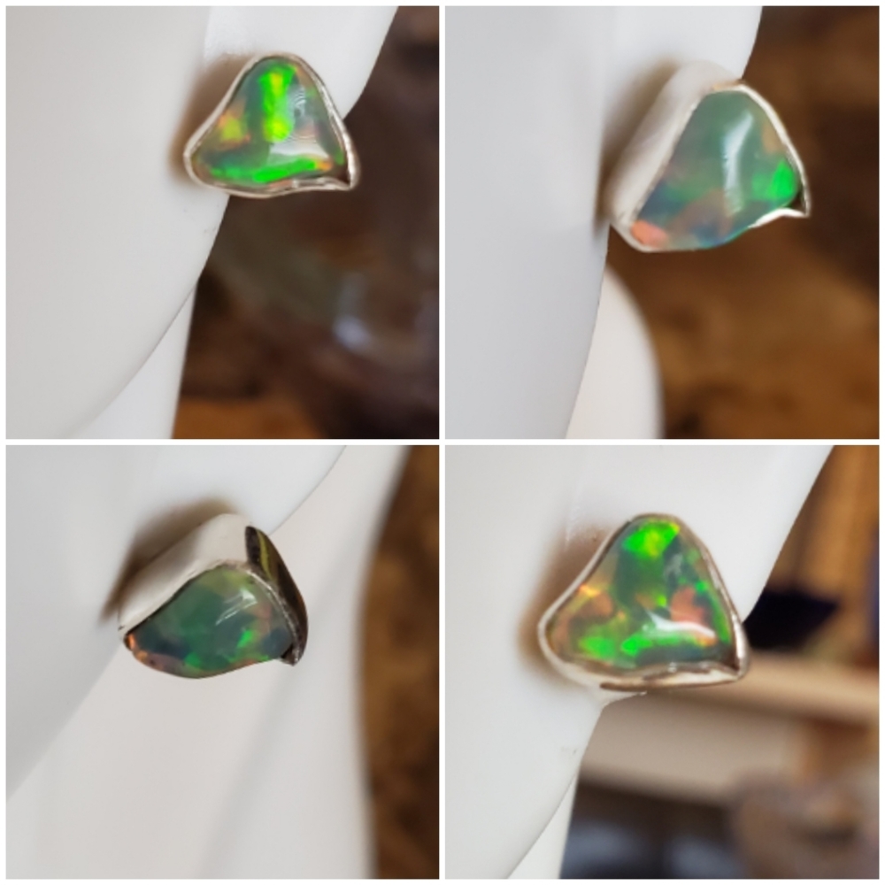 Genuine, Colorful Polished Ethiopian Opal Earrings - Picture 3 of 5